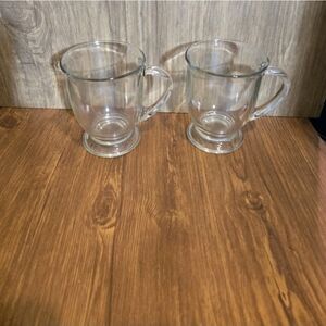 VTG Anchor Hocking Café Clear Glass Mugs W/ Handle Set of 2 Coffee Hot Beverages